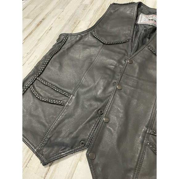 VTG Sunbelt Leather Collection Black Leather Lace Up Sides Vest Mens 48 - Picture 6 of 9